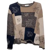 Vintage Christopher Banks hand embroidered fall themed colorblock sweater size L