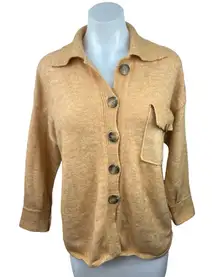Industry Yellow Button Down Collared Chest Pocket Coatigan Sweater Top Size XS