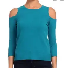 Karen Millen  COLD SHOULDER TEAL BLUE GREEN RIUND NECK PULLOVER SWEATER M