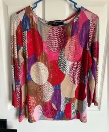 Peck & Peck Women’s Shirt Multi Colored Top Size M Viscose Blouse Circle Design