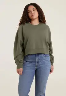 Nuuds Cropped Crewneck Sweatshirt in Olive Size XS