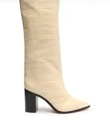 Womens SCHUTZ Maryana Block Crocodile High Heel Boots Embossed Leather Boot