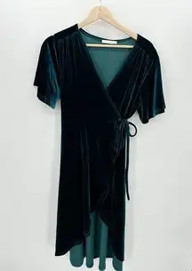 R. Vivimos Women Green Velvet Wrap Front Dress Cocktail Winter Party Size Large