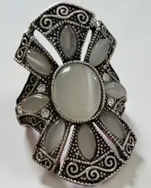 Silver Art Deco Style Ring With White Stones Size 7.5