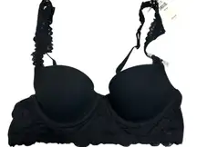 NWT Aerie American Eagle Black Lace Ruffle Underwire Padded Demi Cup Bra‎ Sz 32A