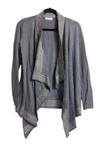 Johnny Was Gray Embroidered Waterfall Open Cardigan Drape Boho Cashmere Blend XS