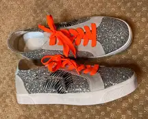 Dolce Vita Size 10 Zaga Silver Glitter sneakers Fashion Gym Shoes Zebra Accent