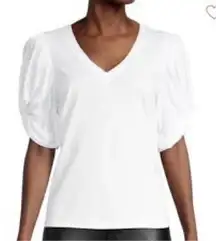 7 For All Mankind White Cotton Puff Sleeve Top size Large- minor flaw see photo