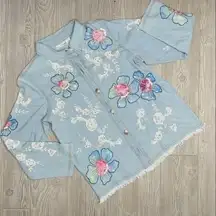 drapers & damon embroidered sequin beaded denim button up long sleeve shirt