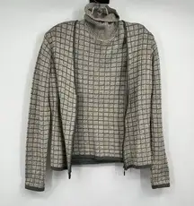 Womens Carlisle Gray Cardigan Set Silk Blend Zip LS Turtleneck SS Preppy Classy
