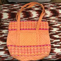 Colorful Vibrant Orange Pink Quilted Paisley Hand Bag Purse Hobo Tote Laptop Computer Bag No Closure #Cottagecore #Boho #farmcore #indie #hipster hippie Measurement in pics