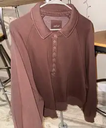 Aerie Brown Crew Neck Button Down