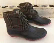 Sperry Duck Boots Womens Size 9.5 Plaid Wool Saltwater Gray Waterproof STS95922