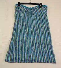 COOGI Strapless Maxi Dress Striped Blue Green Pink Halter Size L Swim Cover