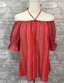 Sanctuary Red Stripe Sandy Ballet Tie Neck Top