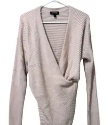 Express Women Size Medium Cross Over Ribbed Sweater Long Sleeve Winter Office