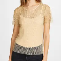 Sunday In Brooklyn Womens Gold Mesh Rhinestone Sheer Blouse Medium NWT