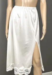 Vintage Vanity Fair Half Slip Midi Size Small Off White Scalloped Lace Slit USA