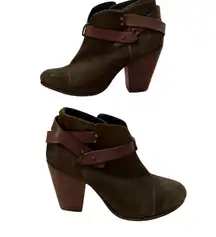 Rag & Bone Harrow Suede Heeled Ankle Boot SZ 41 US 10 Olive Green Western Fall