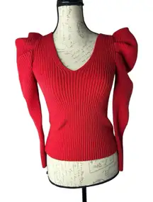 Express Puff Sleeve Ribbed Sweater Red Size‎ XS
