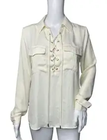 L'Academie Shirt Womens XS Cream Lace Up Blouse The Safari Neutral Minimalist‎