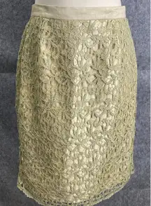 GMI Gold Lace Overlay Skirt Women's Size 12‎ Pencil Lined Career
