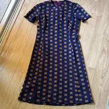 Abe Schrader Navy and Brown Checkered Dress