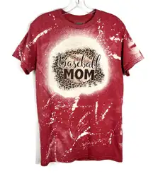 Gildan Boutique Baseball Mom Red Bleach Splatter Dye Leopard Graphic Short Sleeve Tee S