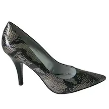 Nine West  Babesta Snakeskin Black Silver Pointed Pump Heels Ladies 10 EUC