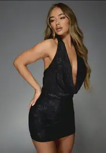 MISSGUIDED Velour Deep
Plunge Halter Neck Backless Mini
Dress FREE SHIPPING