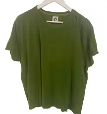 We the free short sleeve, small green linen blend blouse exposed hems boy friend