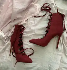 Charlotte Russe dark red suede lace up hee…