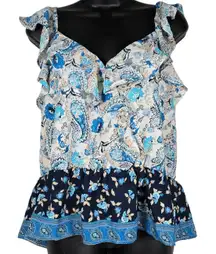 Nine Britton Stitch Fix Women Cream Blue Floral Tank Top L NWT‎