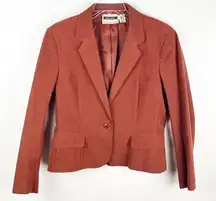 NEIMAN MARCUS Suede Copper Single Button Pocket Lined Long Sleeves Blazer Small