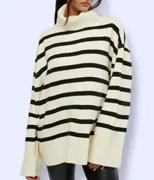 WeWoreWhat Striped Turtle Neck in Ecru & Black