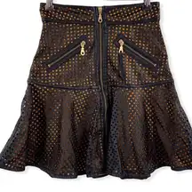 Shakuhachi Skirt Black Orange Laser Peplum Edgy Wimsygoth Vegan Leather Sm New