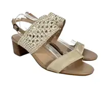 Sundance Catalog Two-Tone Double Strap Braided Metallic Gold Block Heel Sandals