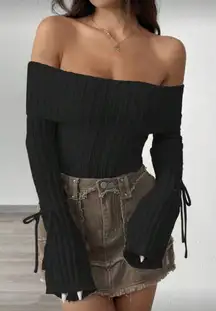 SHEIN Knitted Off-Shoulder Loose Tie Sleeve Sweater, Black, Size M, EUC