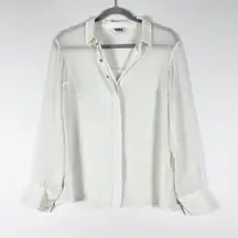 SONIA Sonia Rykiel Chiffon Semi Sher Collared Long Sleeve Blouse Shirt Top White
