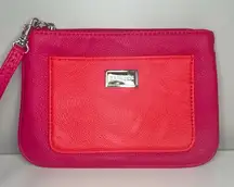 Express Zipper Wristlet, Pink and Coral Two Toned with detachable Strap in‎ EUC.