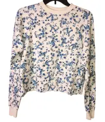 Spiritual Gangster Floral Paisley Cropped Raw hem Sweatshirt White Blue XS‎