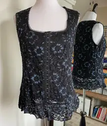 XL Black & Blue Lace Top