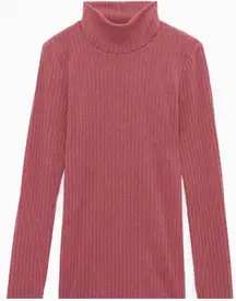 Buswell Ribbed Knit Mock Neck Long Sleeve Sweater Top Rose Pink