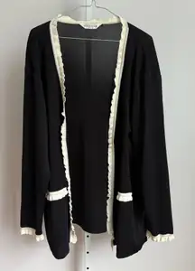 Exclusively‎ Misook open cardigan, size XL black knit, white trim