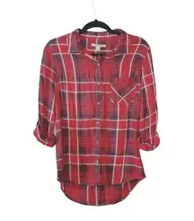 Francesca’s Miami NWT Red & Black Plaid Button Down Tunic Shirt