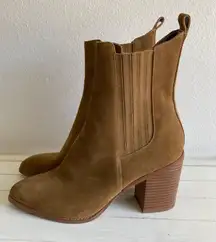 Tan Alisa Pointy Toe Chelsea Boots Heeled Suede Leather