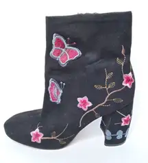 Nanette Lepore Black Suede Embroidered Lilly Ankle