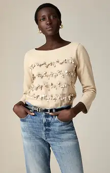 J.Crew Tan Mariner jersey long-sleeve‎ T-shirt with floral embellishment size S