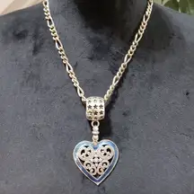 Womens Fashion Blue Collar Pendant Heart Locket Necklace with Lobster Clasp