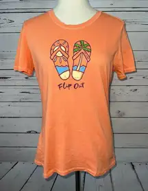 Life is Good  LIG Flip Out Small Tee Shirt T-Shirt Flip Flops Thongs Sandal Coral